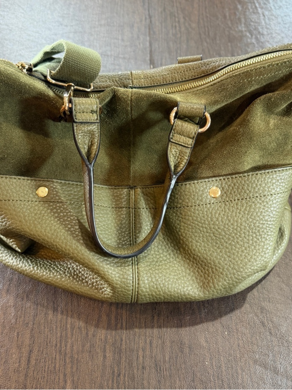 Moda Luxe London Mixed Material Satchel Olive Green